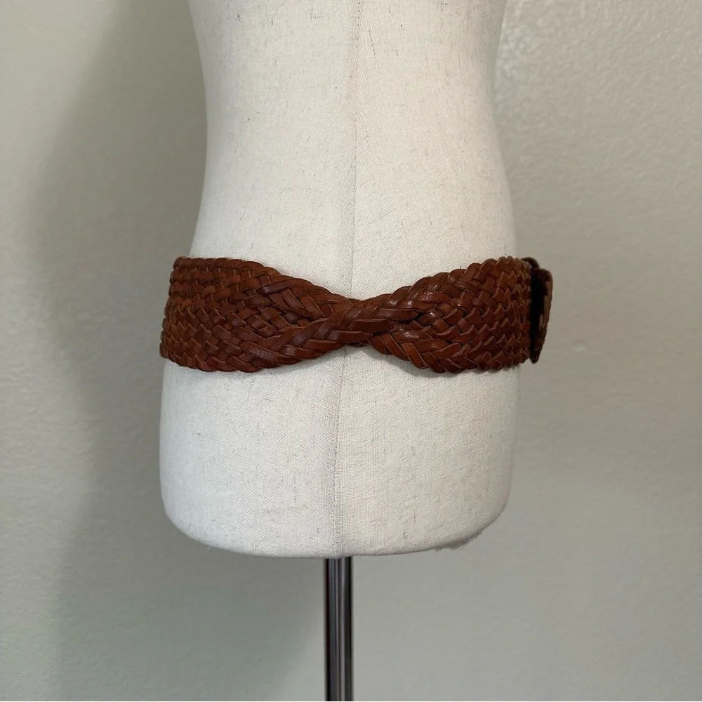 Gap Brown Genuine Leather Twisted Braided Woven Belt, Sz Small